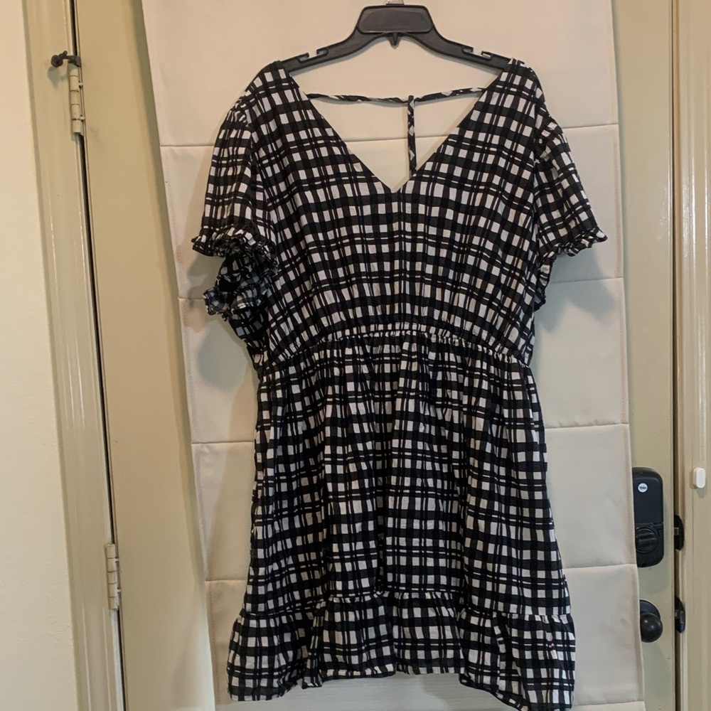 Time and Tru Black White Gingham Babydoll Tiered Dress Plus Size 3X Cottagecore